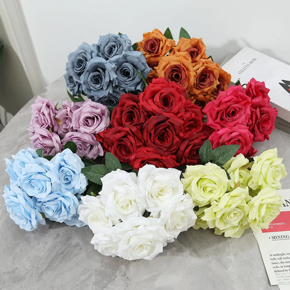 9-head artificial silk flower row in 14 colours for wedding decoration and photography props