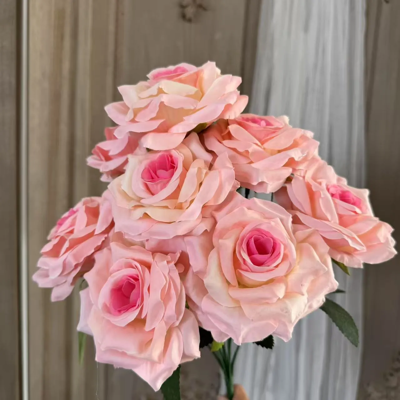 9-head artificial silk flower row in 14 colours for wedding decoration and photography props