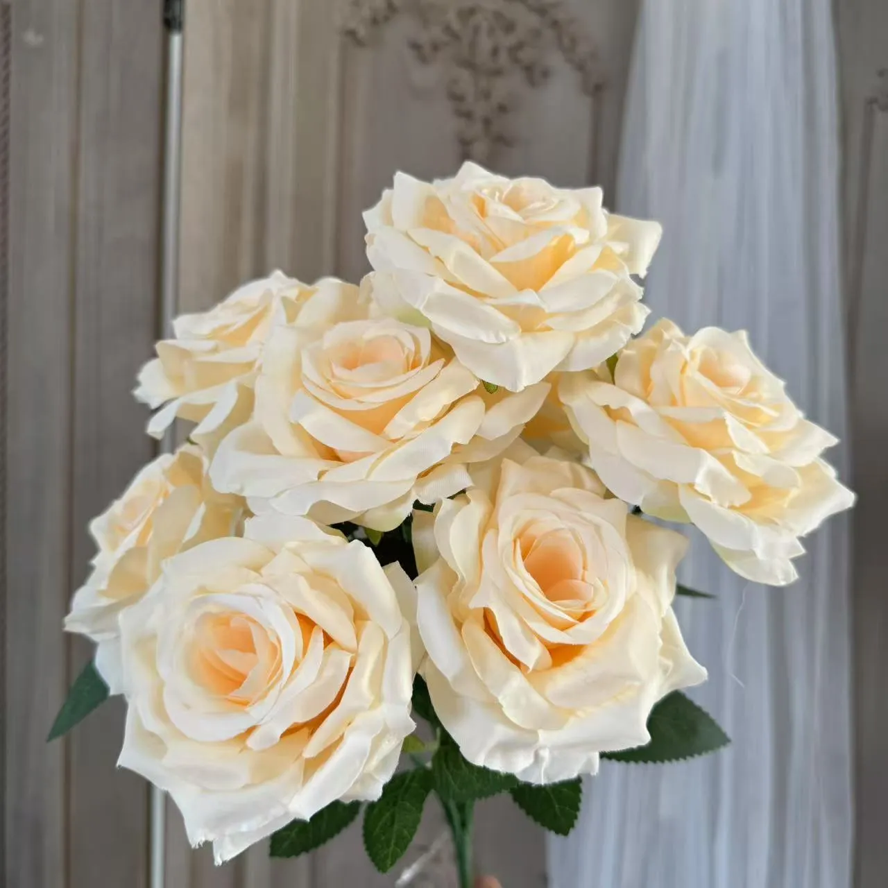 9-head artificial silk flower row in 14 colours for wedding decoration and photography props
