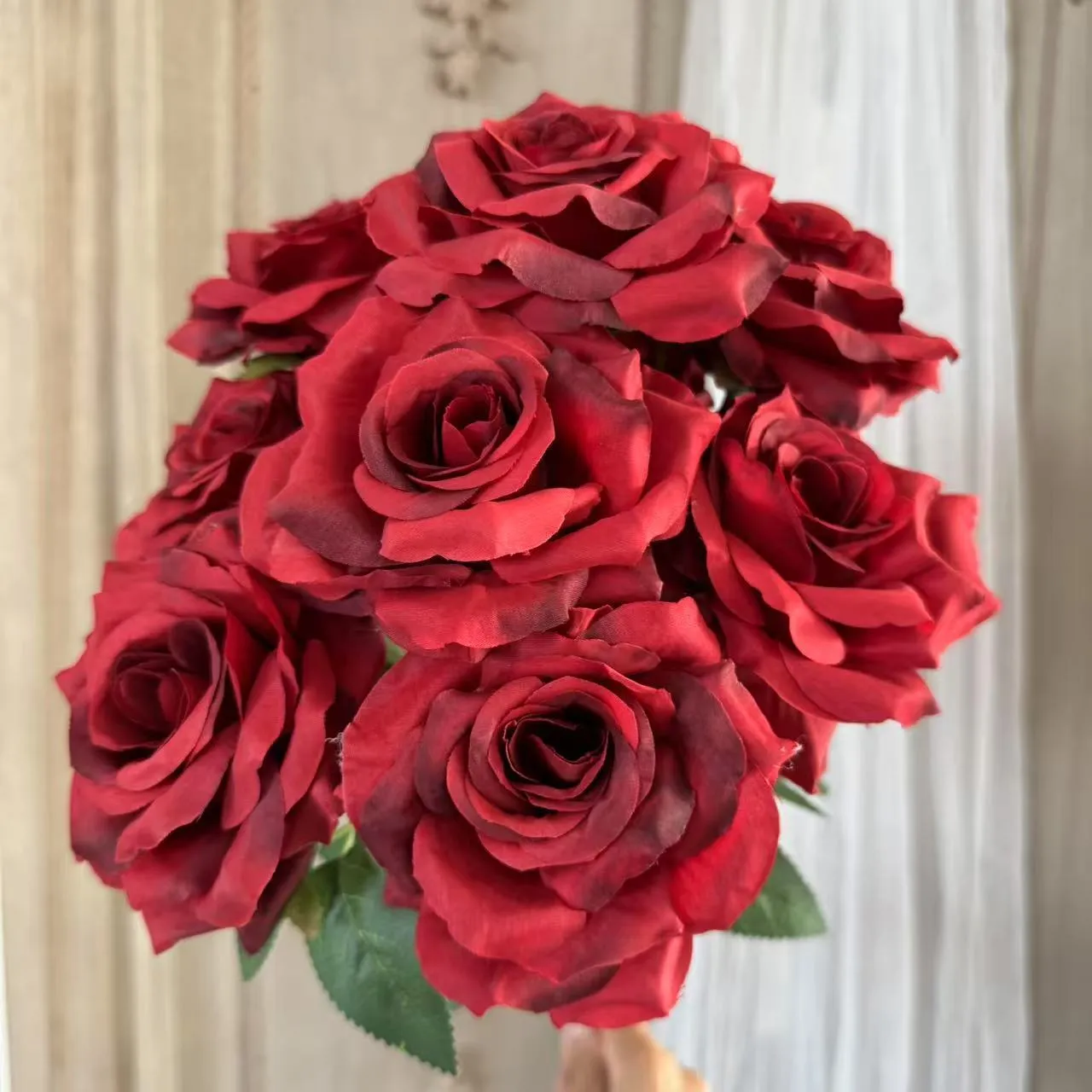 9-head artificial silk flower row in 14 colours for wedding decoration and photography props