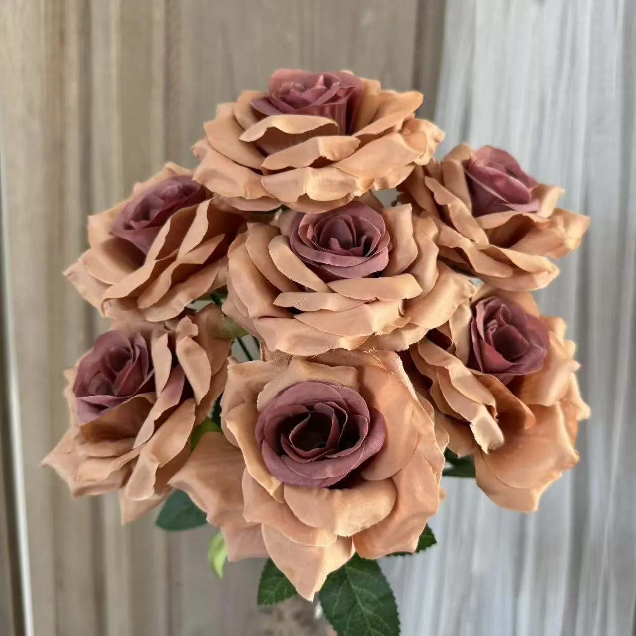 9-head artificial silk flower row in 14 colours for wedding decoration and photography props