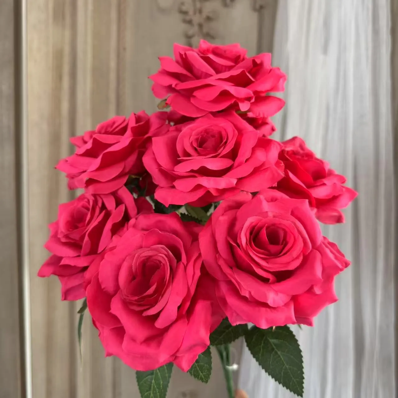 9-head artificial silk flower row in 14 colours for wedding decoration and photography props