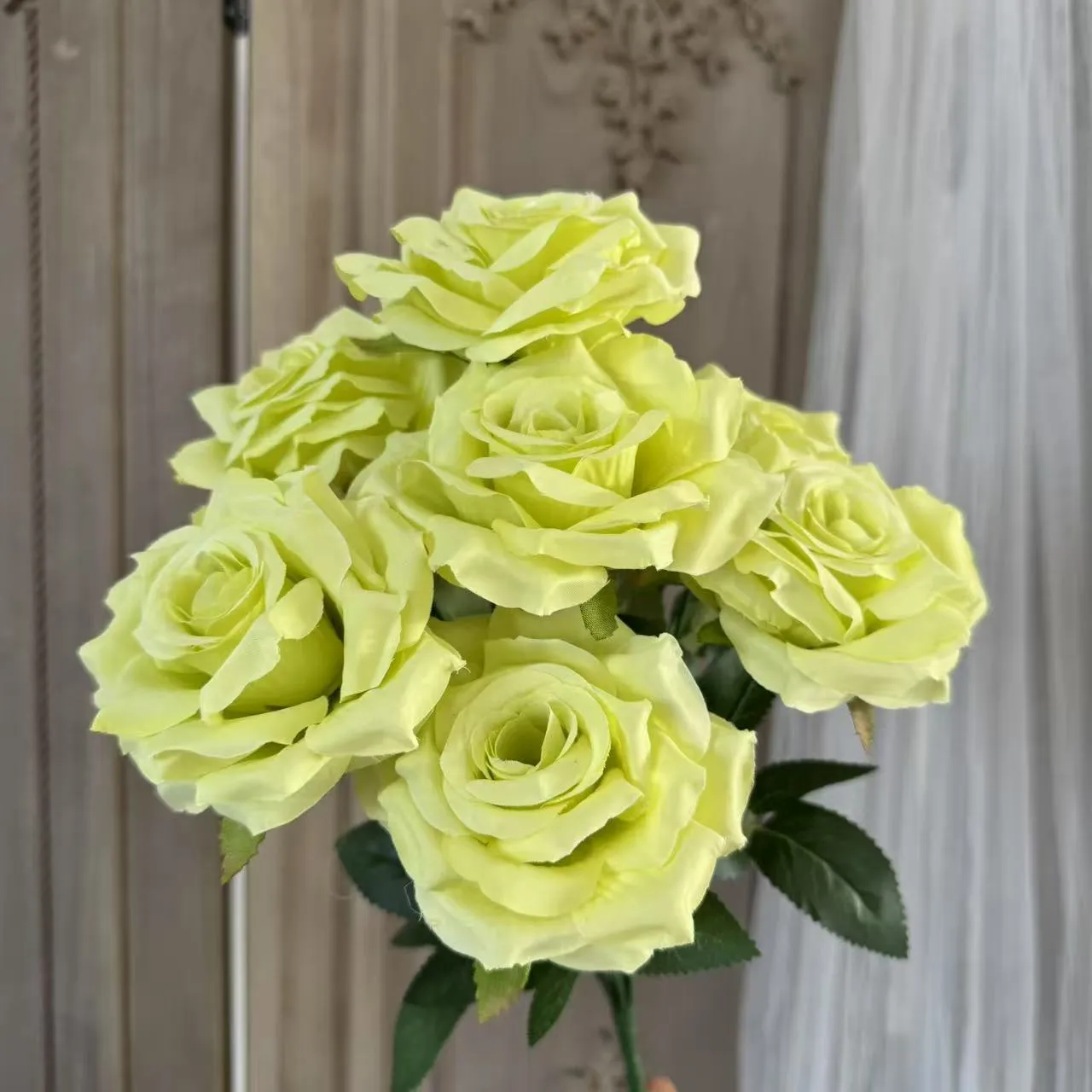 9-head artificial silk flower row in 14 colours for wedding decoration and photography props