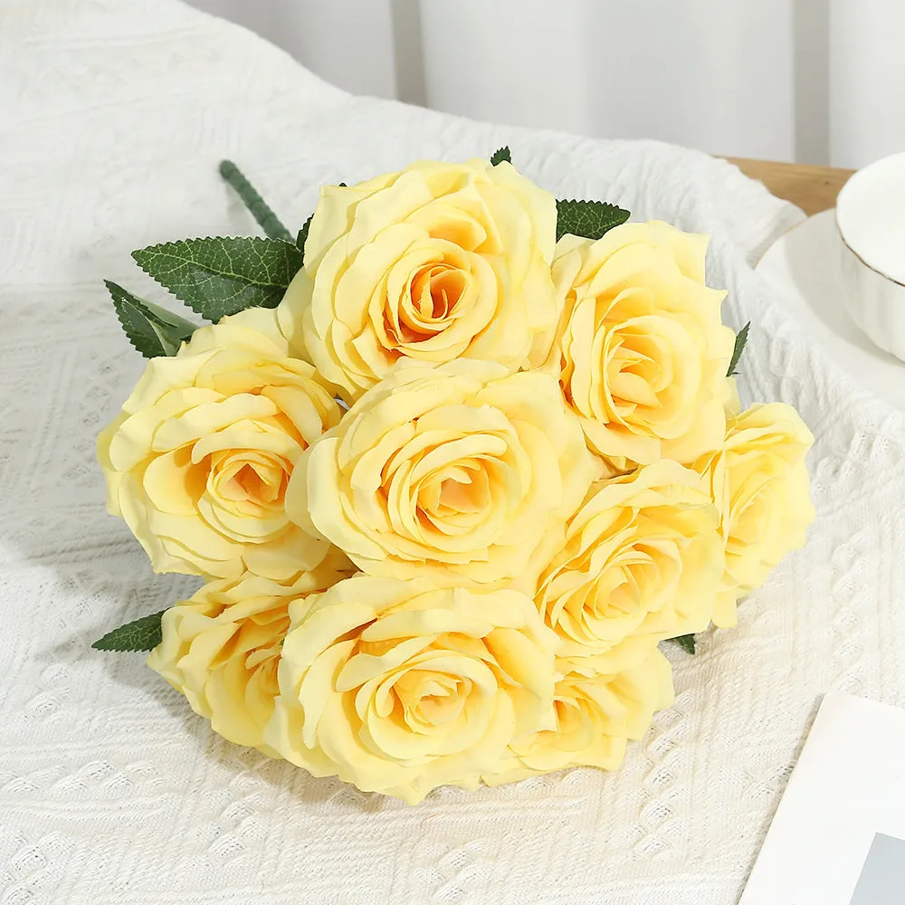 9-head artificial silk flower row in 14 colours for wedding decoration and photography props