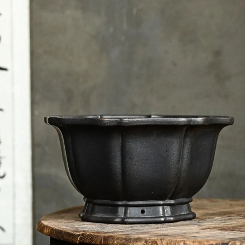 Handmade purple sand round flower pot simple elegant colour for indoor plants