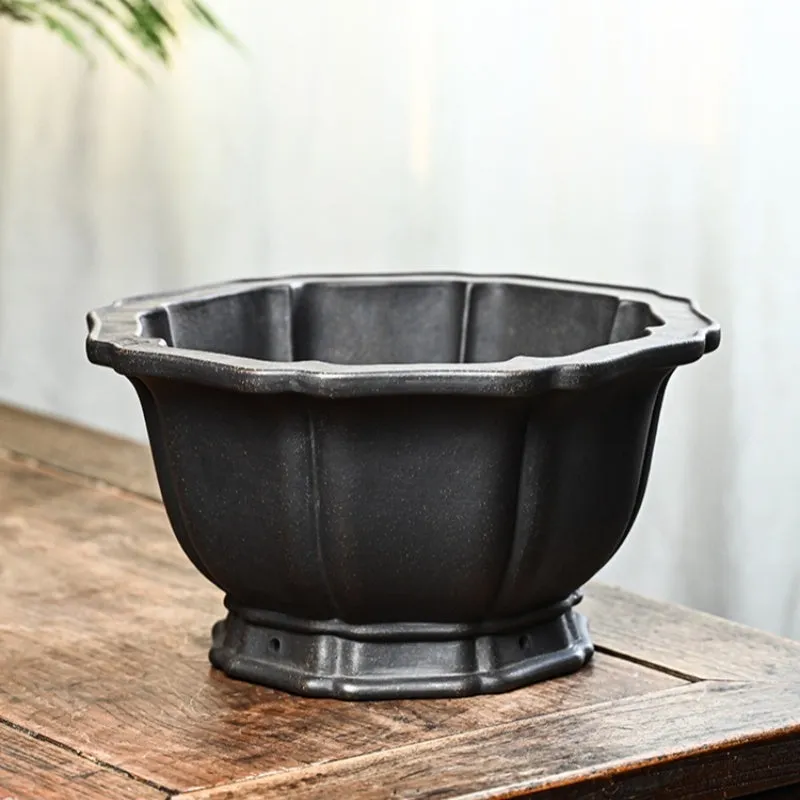 Handmade purple sand round flower pot simple elegant colour for indoor plants