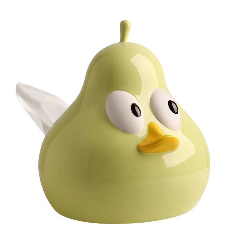 White porcelain ceramic tissue box with cute pear design in green colour option