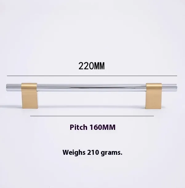 Minimalist brass drawer handle in silver finish with 128mm hole spacing for cabinet doors