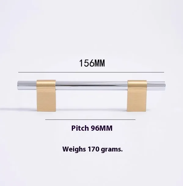 Minimalist brass drawer handle in silver finish with 128mm hole spacing for cabinet doors