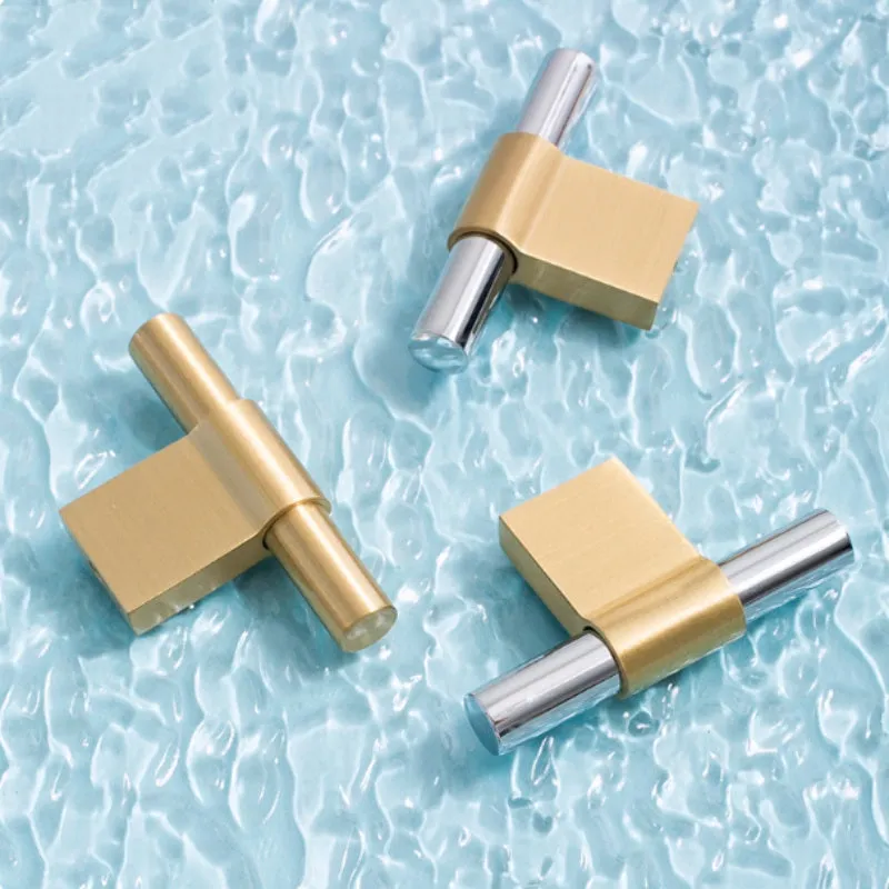 Minimalist brass drawer handle in silver finish with 128mm hole spacing for cabinet doors