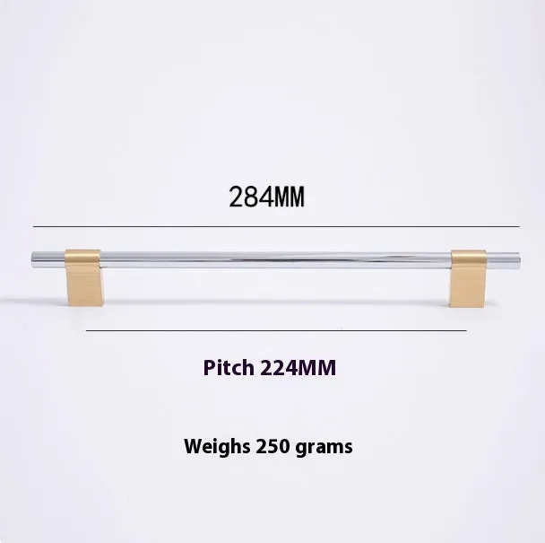 Minimalist brass drawer handle in silver finish with 128mm hole spacing for cabinet doors