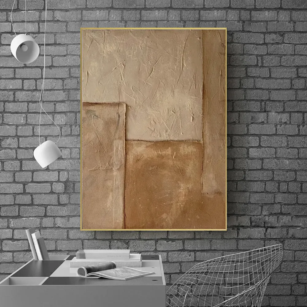Large abstract hand-painted oil painting brown texture medieval style canvas wall art for living room