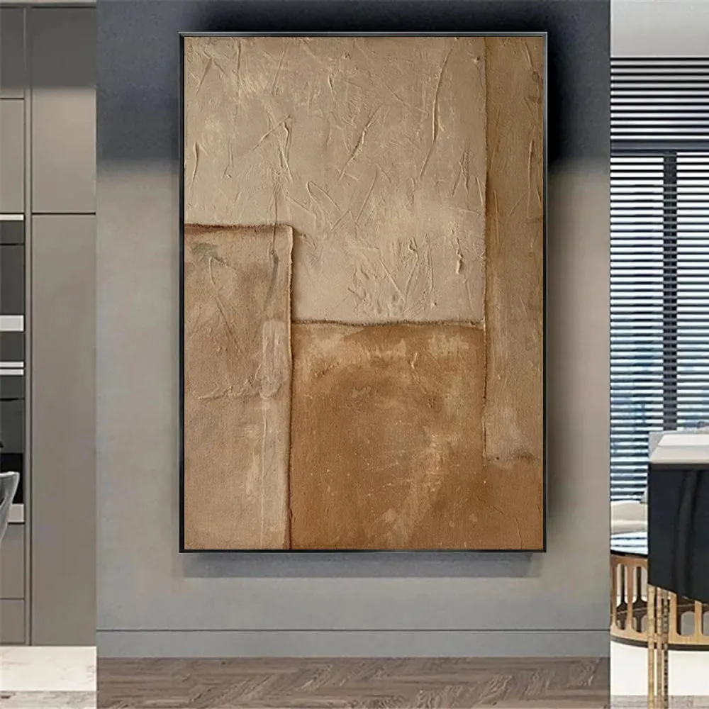 Large abstract hand-painted oil painting brown texture medieval style canvas wall art for living room