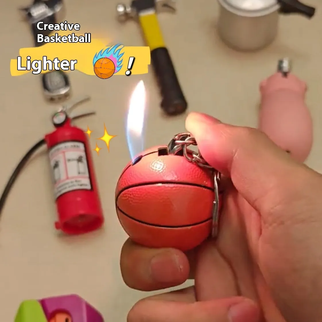Creative novelty lighter set made of aluminium alloy with vice hammer and fire extinguisher designs for boyfriend gift