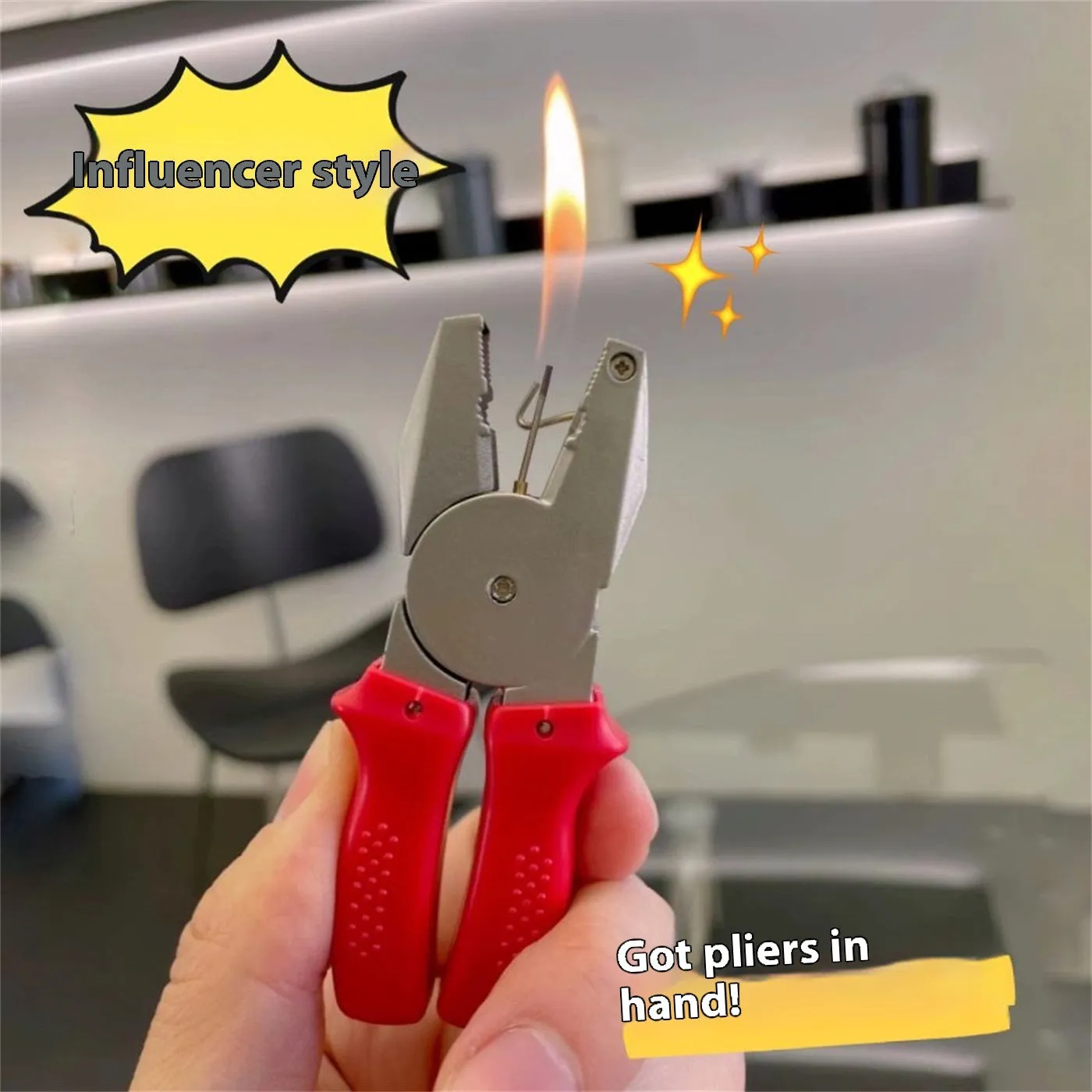 Creative novelty lighter set made of aluminium alloy with vice hammer and fire extinguisher designs for boyfriend gift