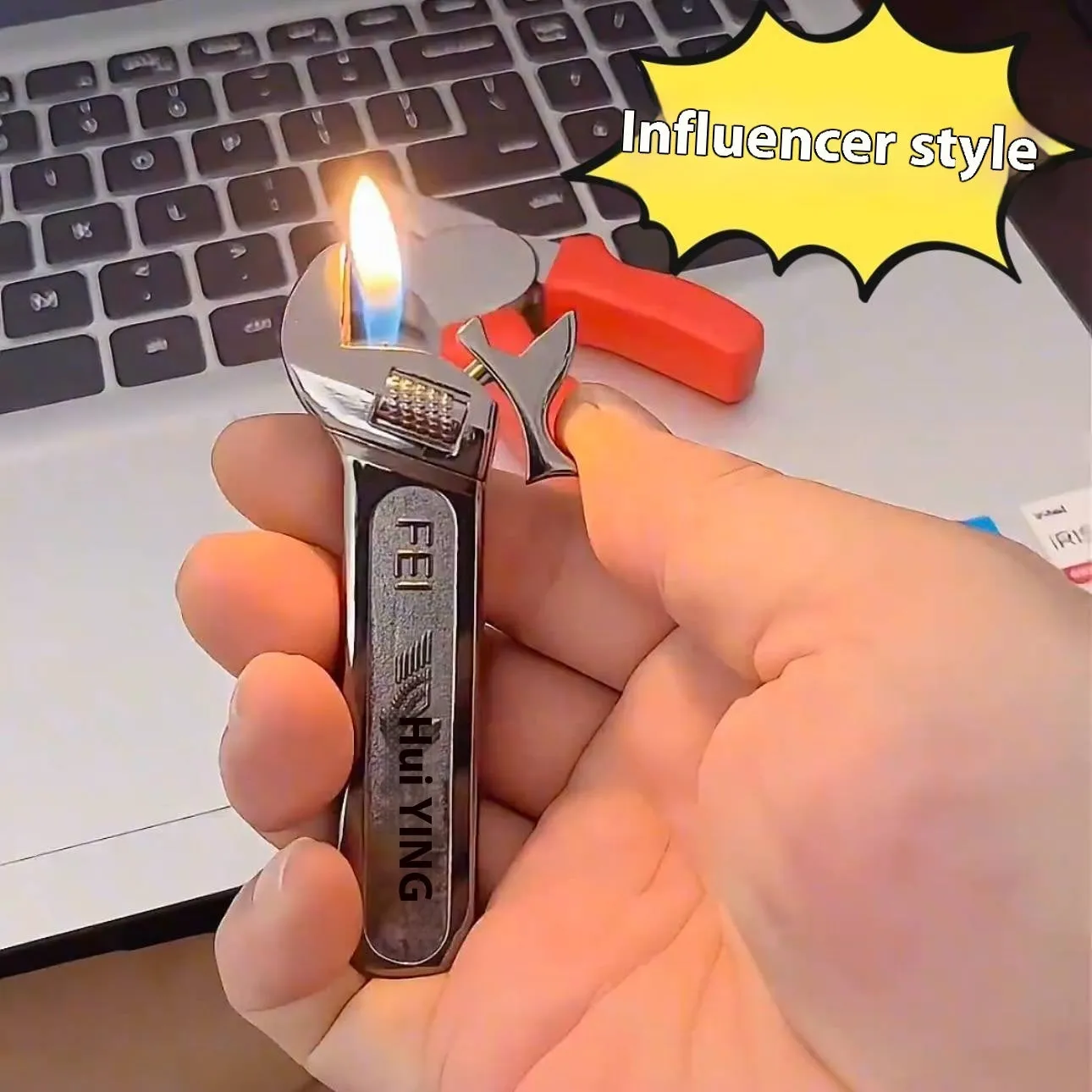 Creative novelty lighter set made of aluminium alloy with vice hammer and fire extinguisher designs for boyfriend gift