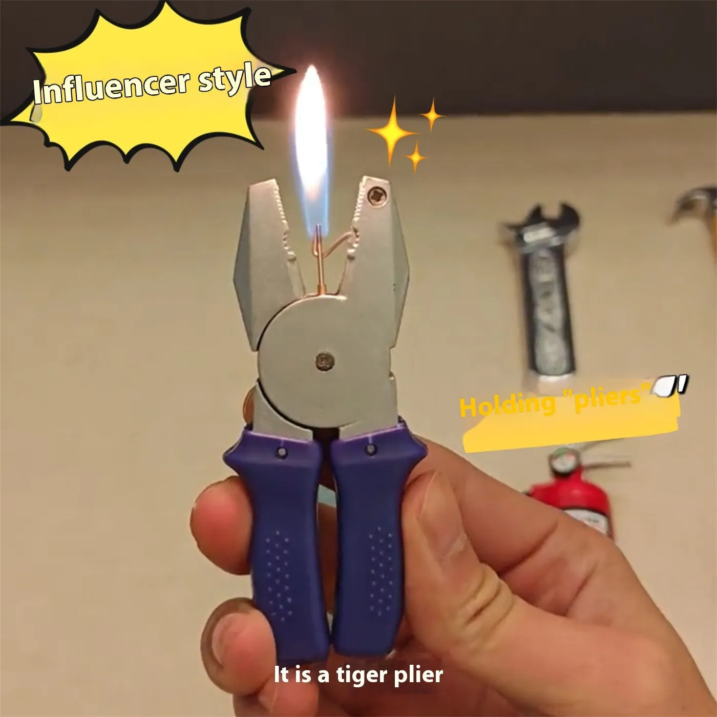 Creative novelty lighter set made of aluminium alloy with vice hammer and fire extinguisher designs for boyfriend gift