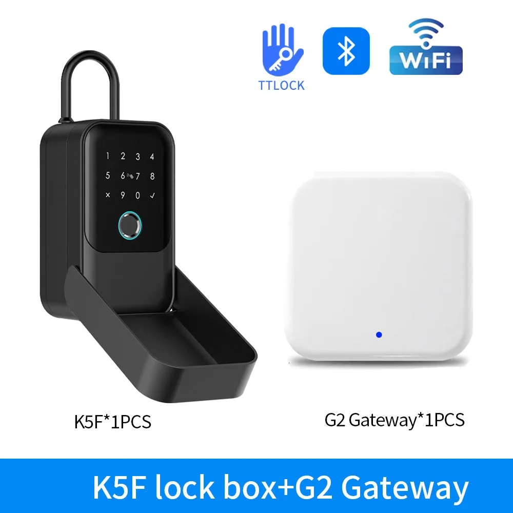 Multifunctional fingerprint password card key box with Bluetooth and TTLock gateway options, black ABS plastic casing