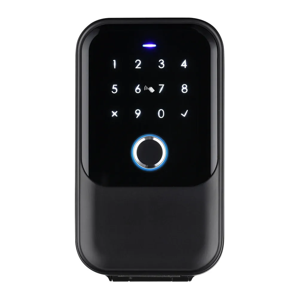 Multifunctional fingerprint password card key box with Bluetooth and TTLock gateway options, black ABS plastic casing