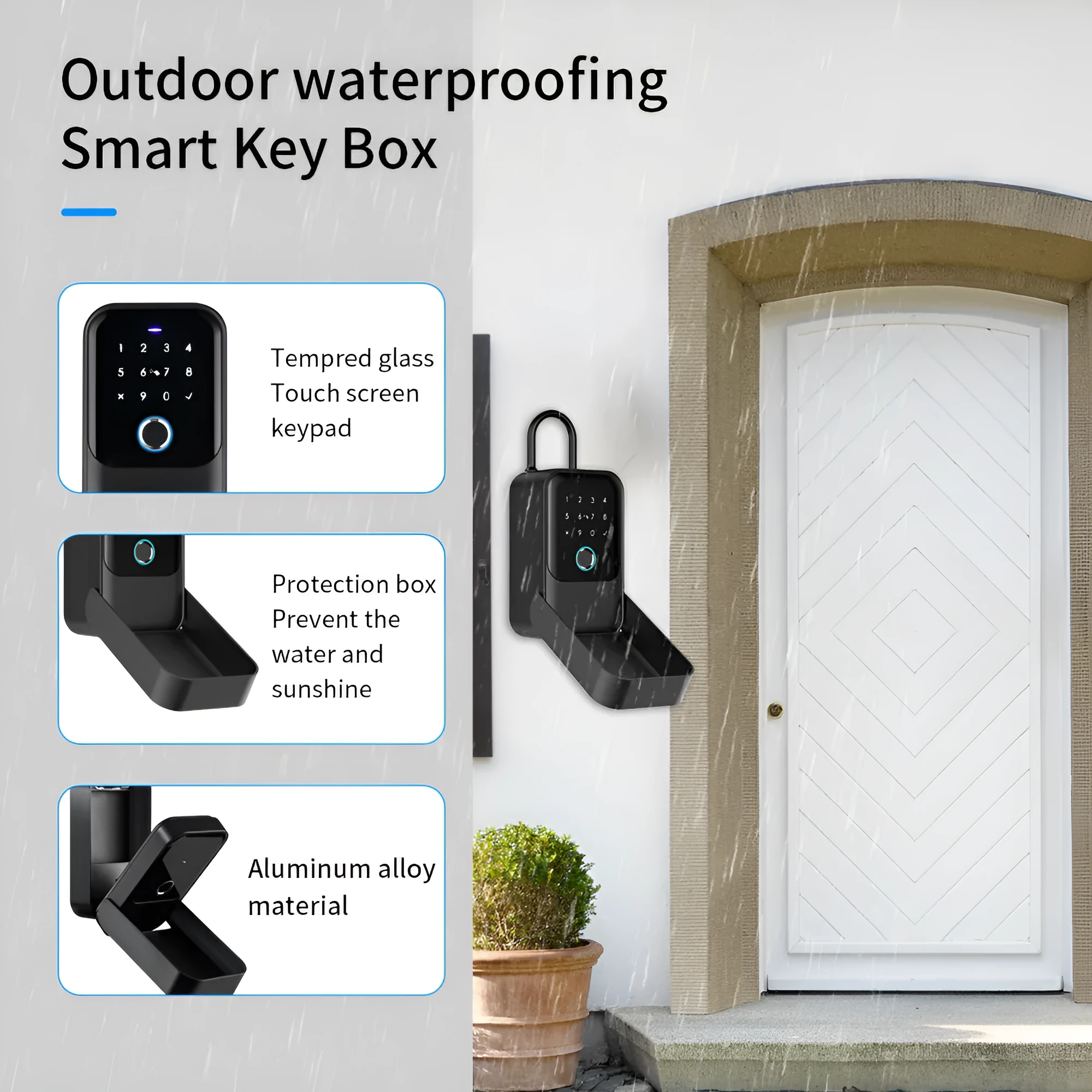 Multifunctional fingerprint password card key box with Bluetooth and TTLock gateway options, black ABS plastic casing