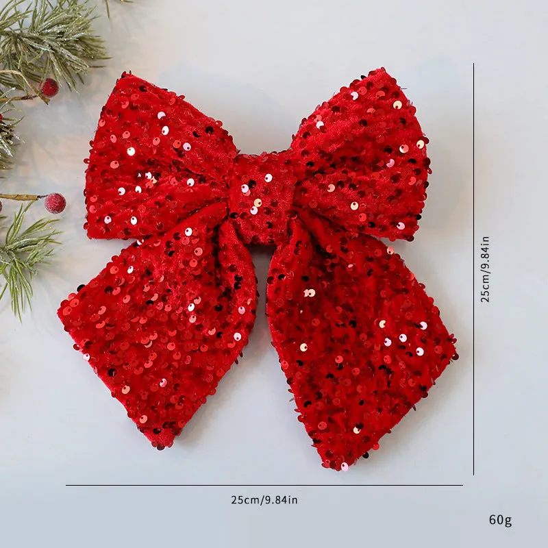25cm red paillette Christmas sequin bow pendant on white background