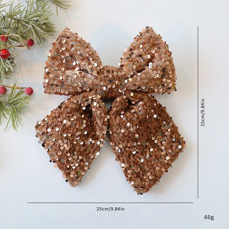 25cm red paillette Christmas sequin bow pendant on white background