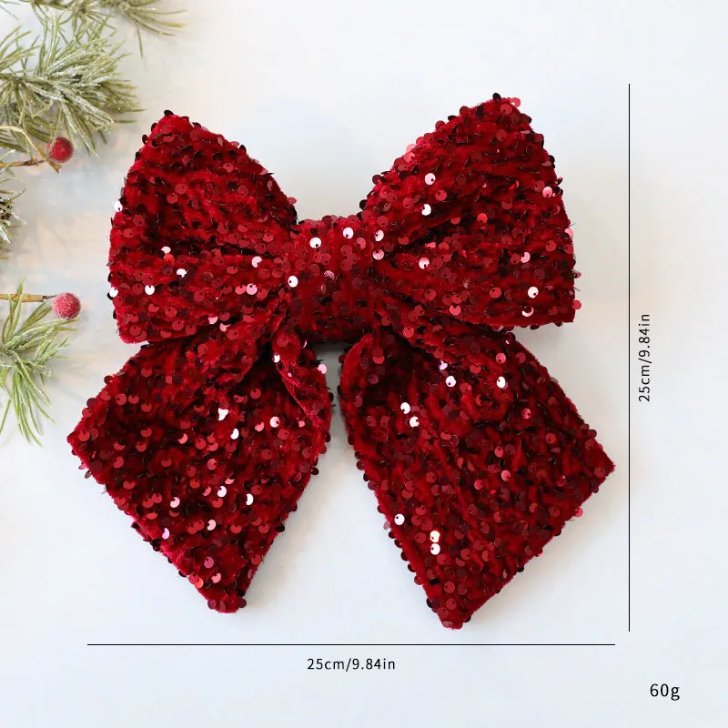 25cm red paillette Christmas sequin bow pendant on white background