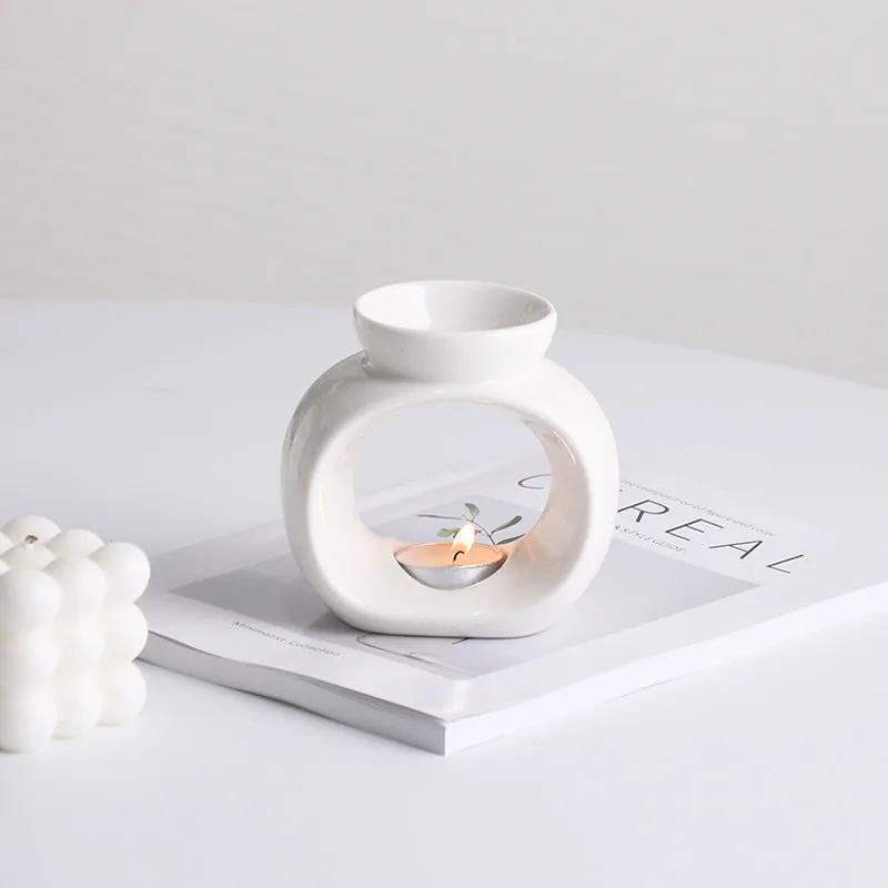 White ceramic Nordic style aromatherapy stove ornament with single colour glaze porcelain