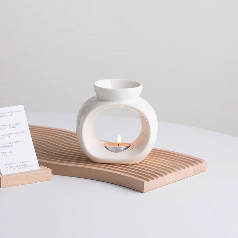 White ceramic Nordic style aromatherapy stove ornament with single colour glaze porcelain