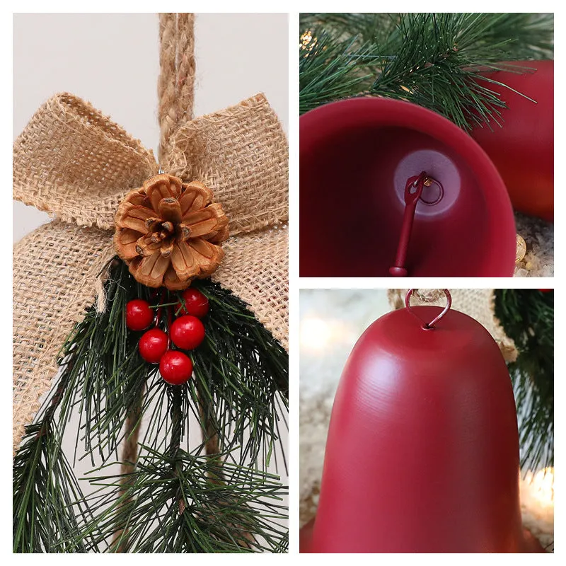 Velvet bow bell small pendant layout prop in red and gold, 50x30x20cm, made of metal, plastic and fabric.