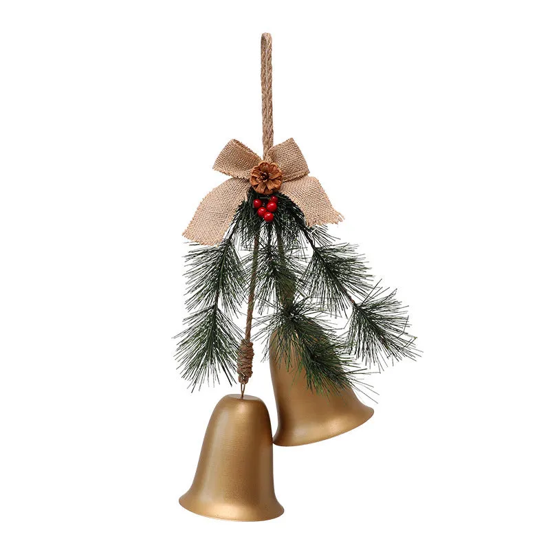 Velvet bow bell small pendant layout prop in red and gold, 50x30x20cm, made of metal, plastic and fabric.