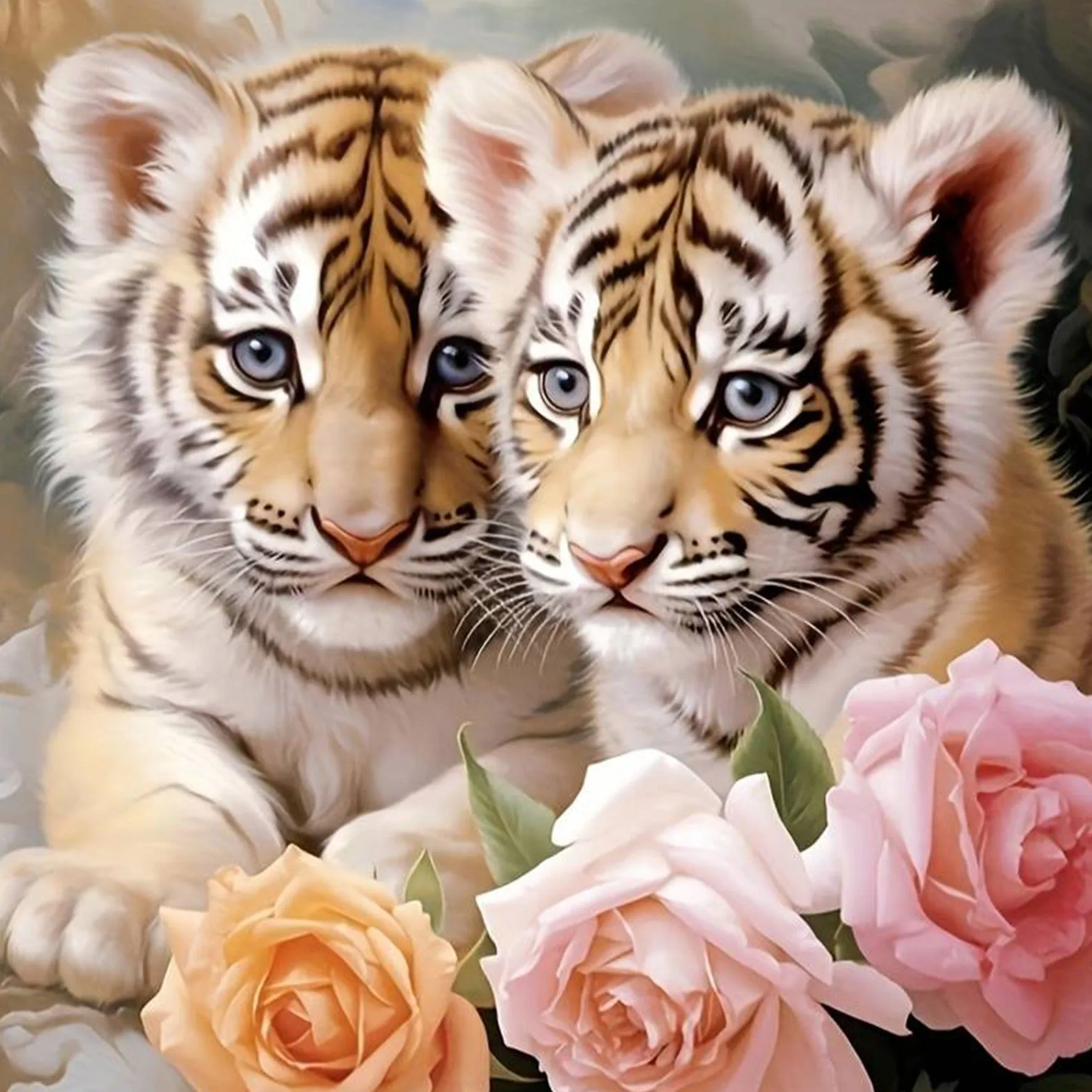 30x30cm frameless canvas diamond painting sticker with animal pattern, showing resin diamonds on a printed canvas base