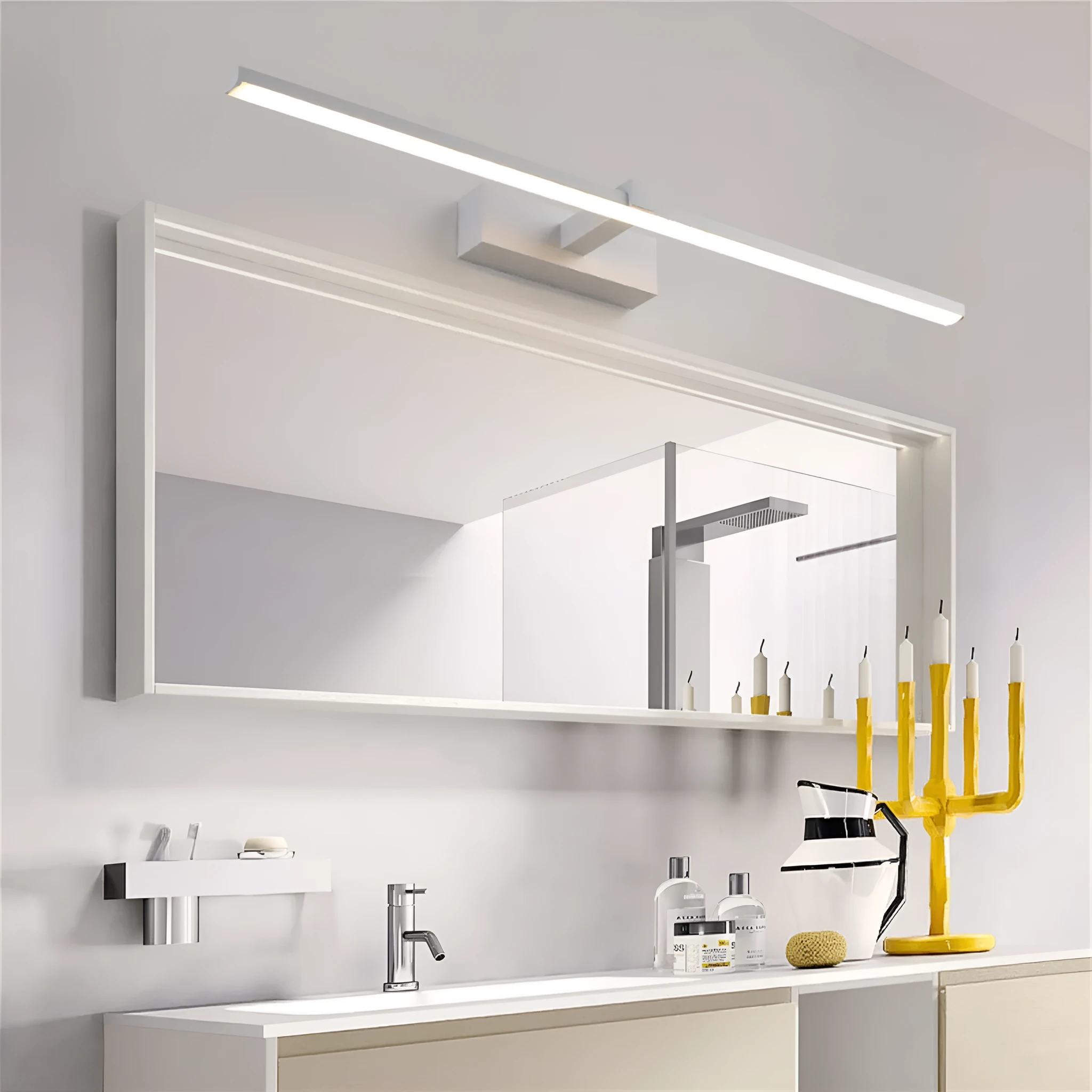 60x8cm black bathroom wall strip light with push button switch near mirror