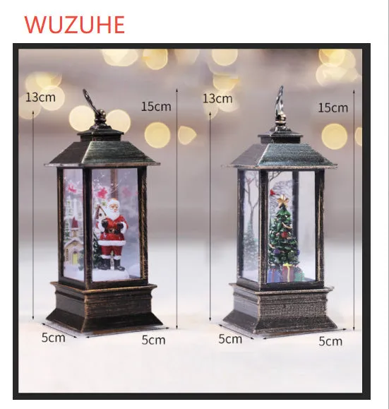 Christmas simulation LED flame small oil lamp with decorative old man figure and tree on a shelf