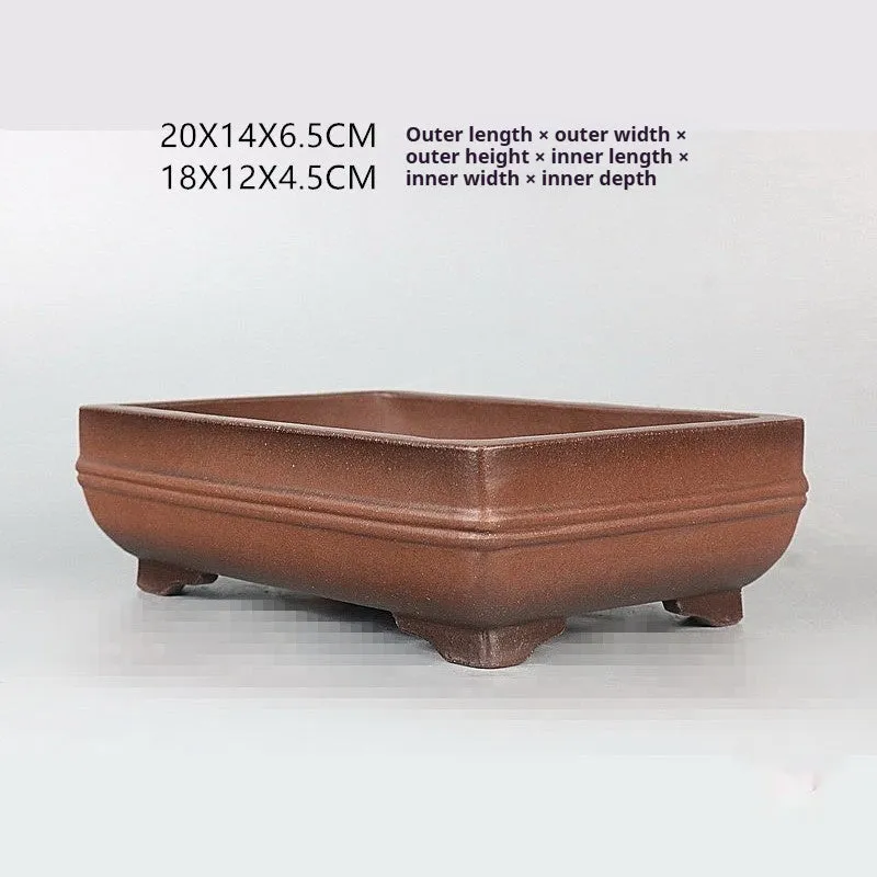 Handmade antique rectangular purple sand bonsai flower pot made of purple clay for planting