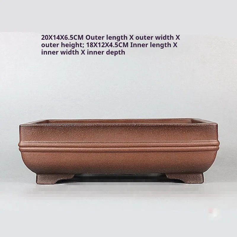 Handmade antique rectangular purple sand bonsai flower pot made of purple clay for planting