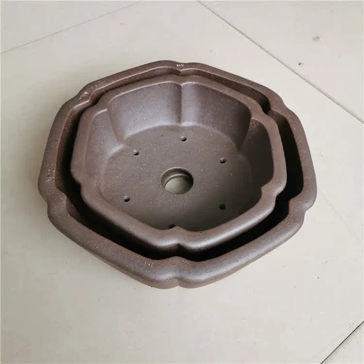 Large hexagonal purple sand flowerpot in brown, high temperature kiln baked, for indoor outdoor plants