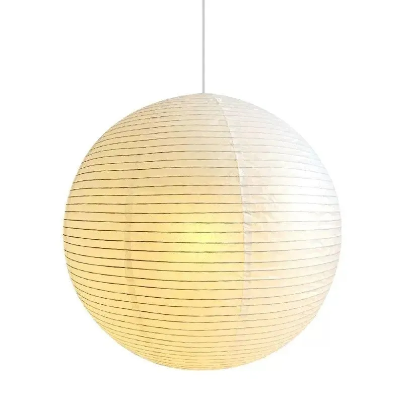 Beige tissue paper lampshade chandelier with black line, 60cm diameter, iron body, warm LED light