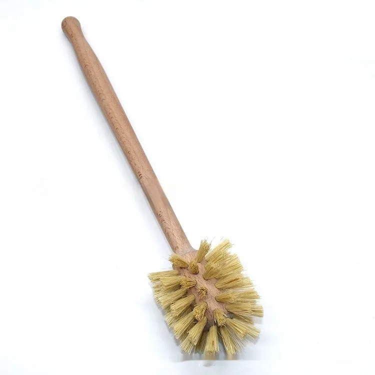 Large long-handled cleaning brush with beech wood handle and natural sisal bristles on a white background