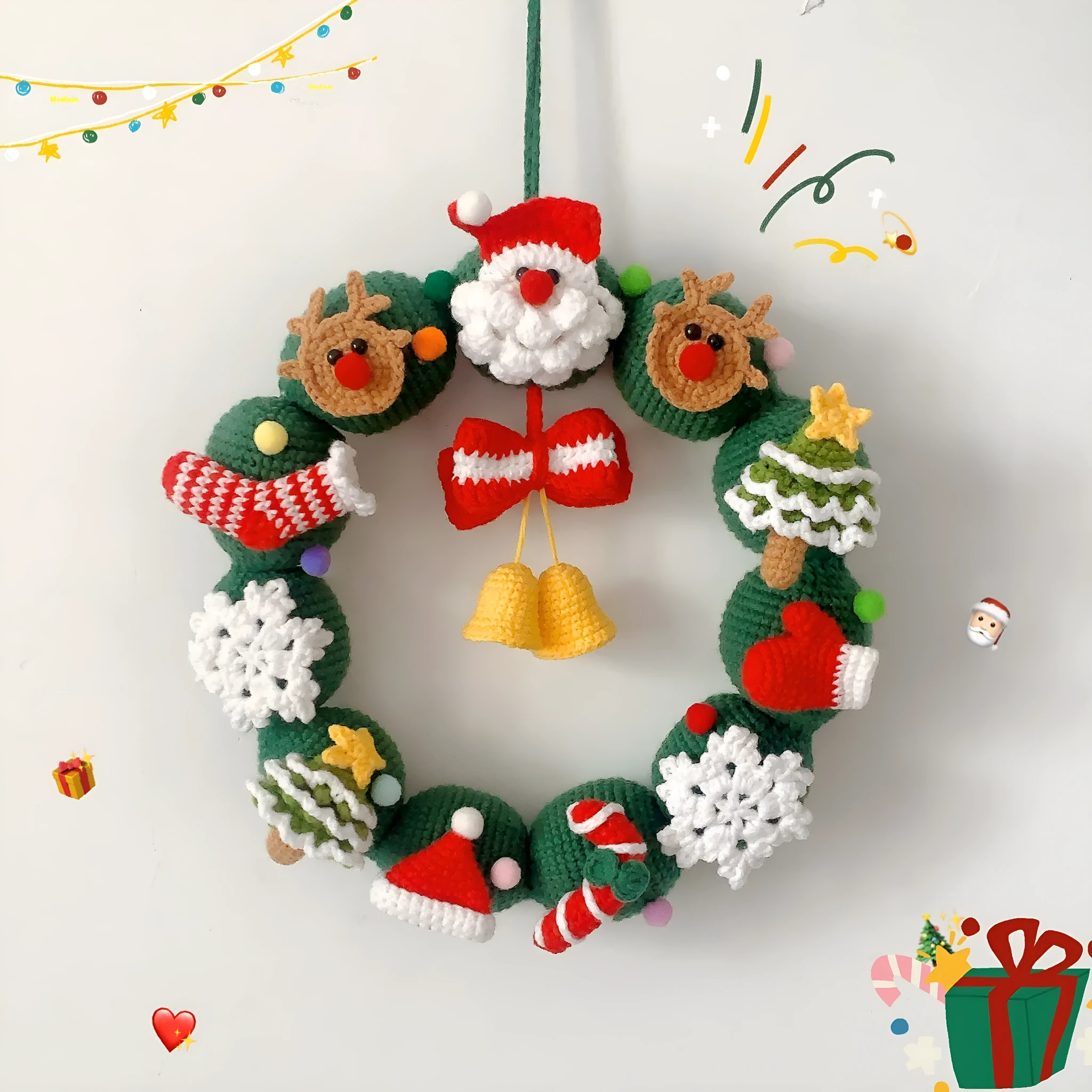 Wool hook knitted Christmas garland DIY material package with yarn and tools