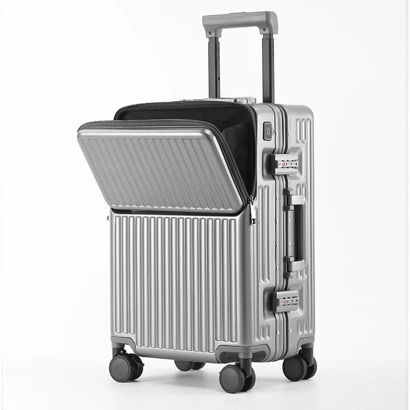 24-inch front open PC suitcase in black with USB port and brake wheel for business travel