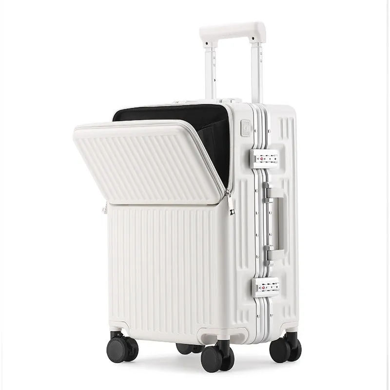 24-inch front open PC suitcase in black with USB port and brake wheel for business travel