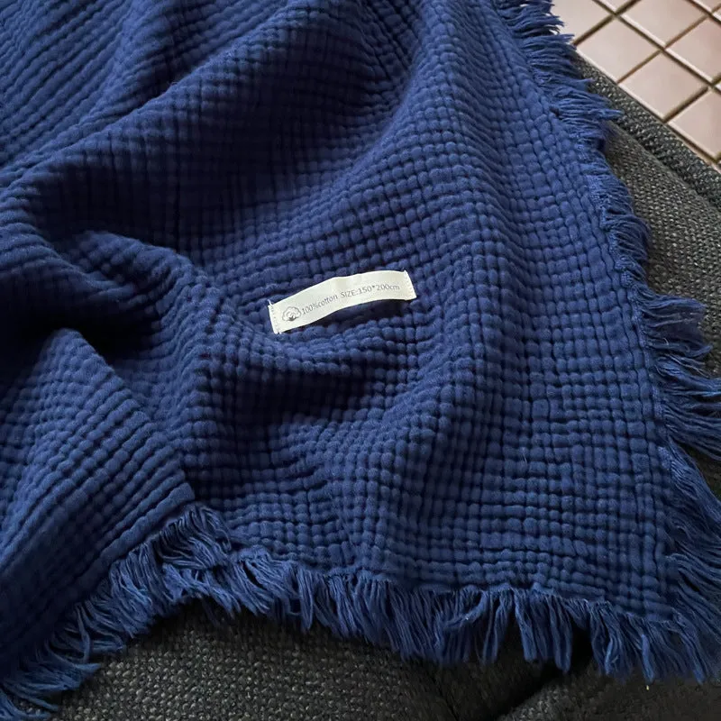 Maillard style four-layer wrinkle yarn tassel blanket in pure cotton chenille, available in multiple colours for sofa or office