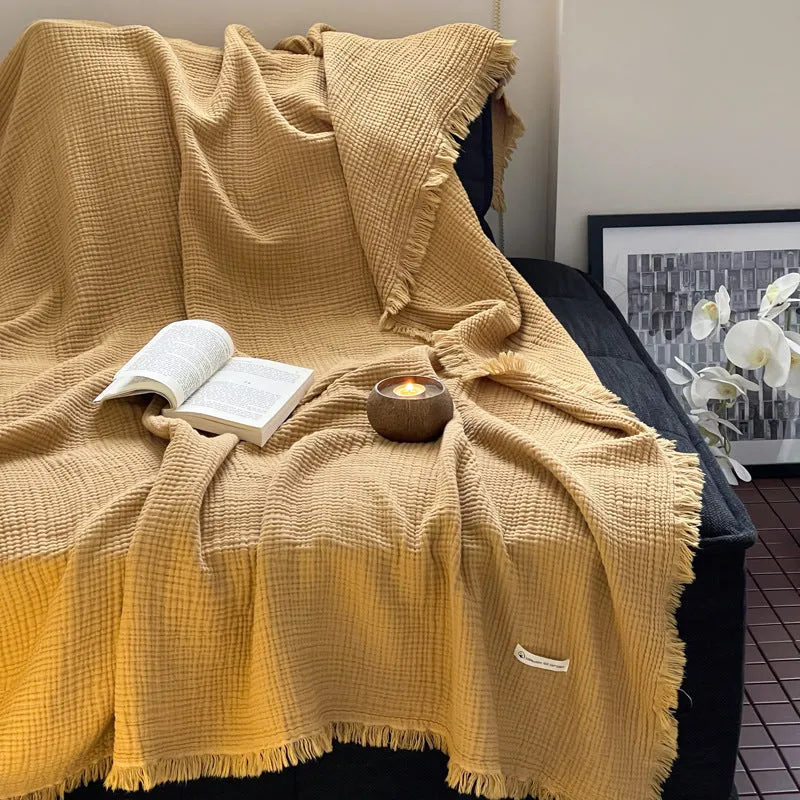 Maillard style four-layer wrinkle yarn tassel blanket in pure cotton chenille, available in multiple colours for sofa or office