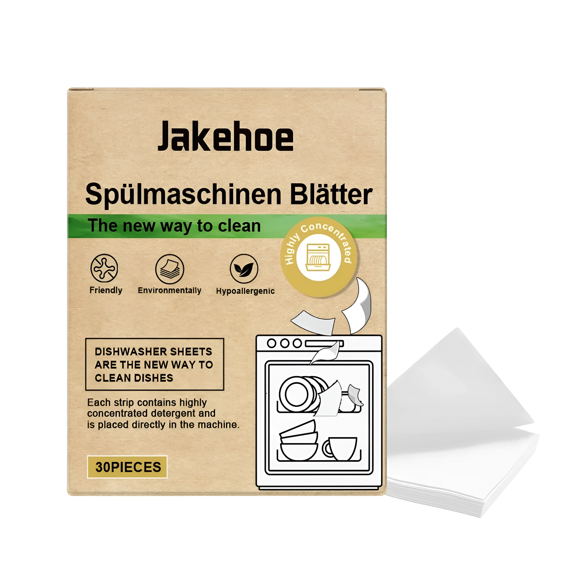 Pack of 30 dishwasher cleaning sheets with citric acid formula for limescale removal