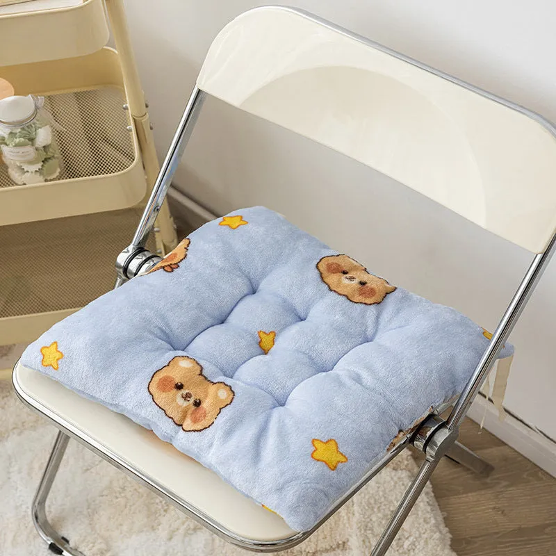 Thick plush seat cushion with cute bear head design, PP cotton filler, 40x40cm size