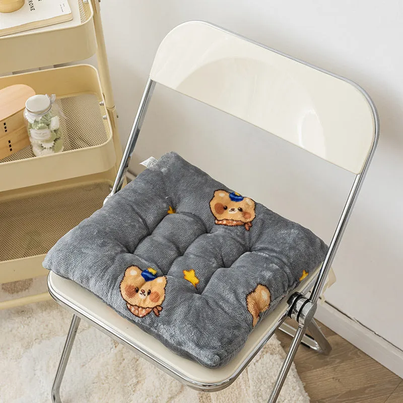 Thick plush seat cushion with cute bear head design, PP cotton filler, 40x40cm size