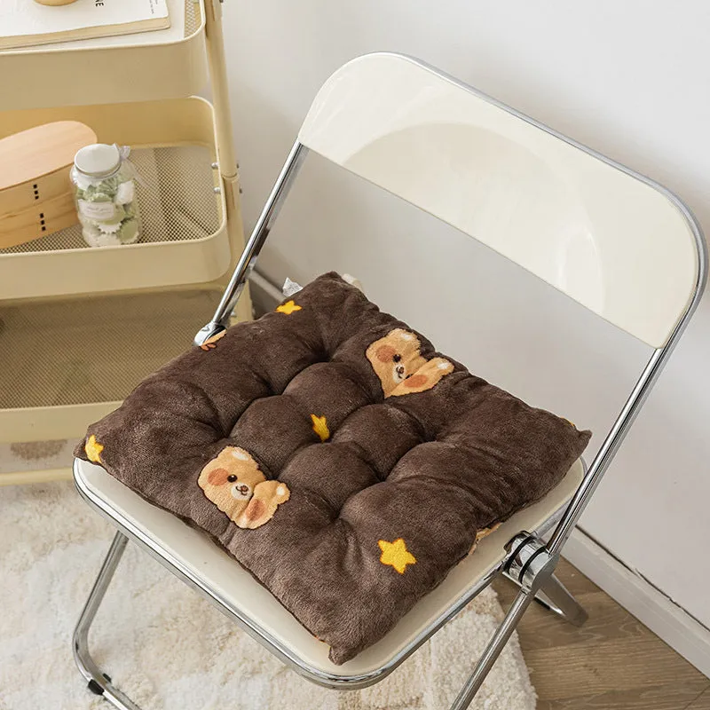 Thick plush seat cushion with cute bear head design, PP cotton filler, 40x40cm size