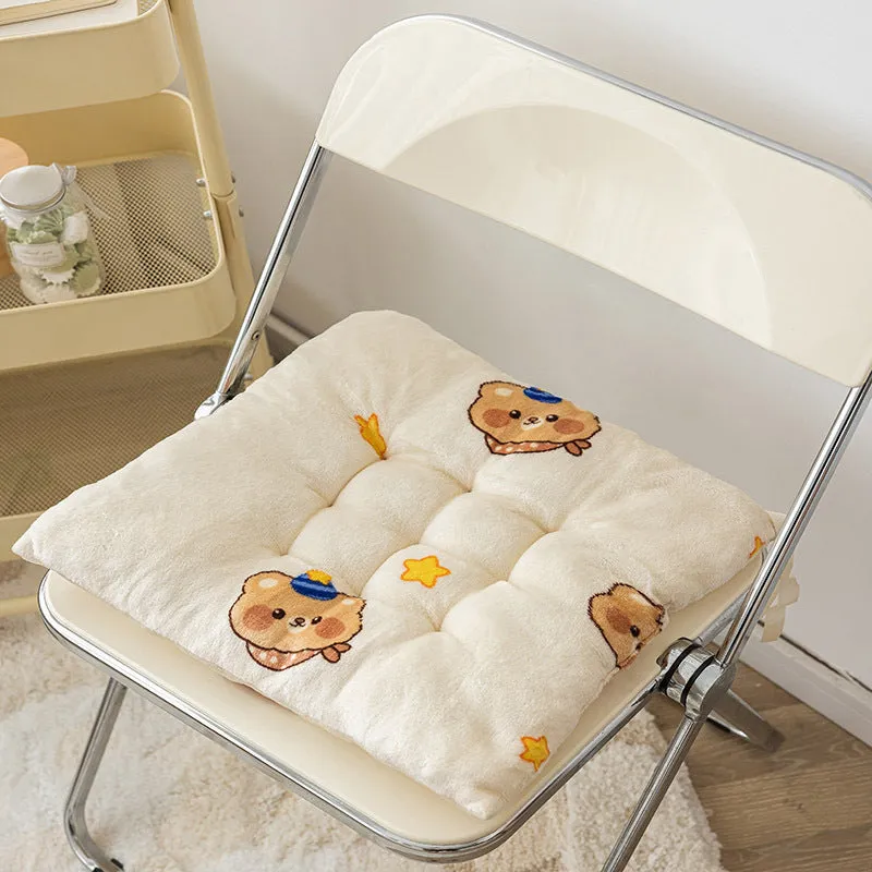 Thick plush seat cushion with cute bear head design, PP cotton filler, 40x40cm size
