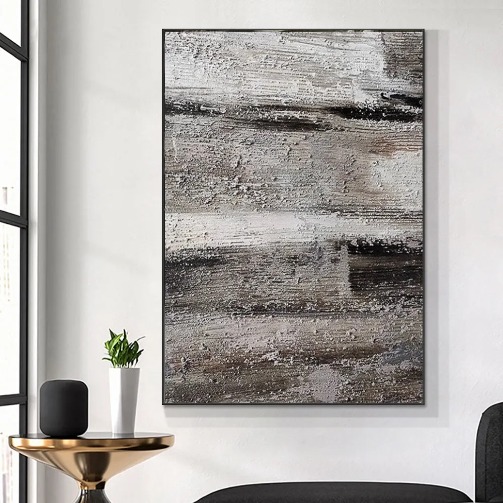 Handmade grey abstract textured oil painting on canvas unframed for wall decor